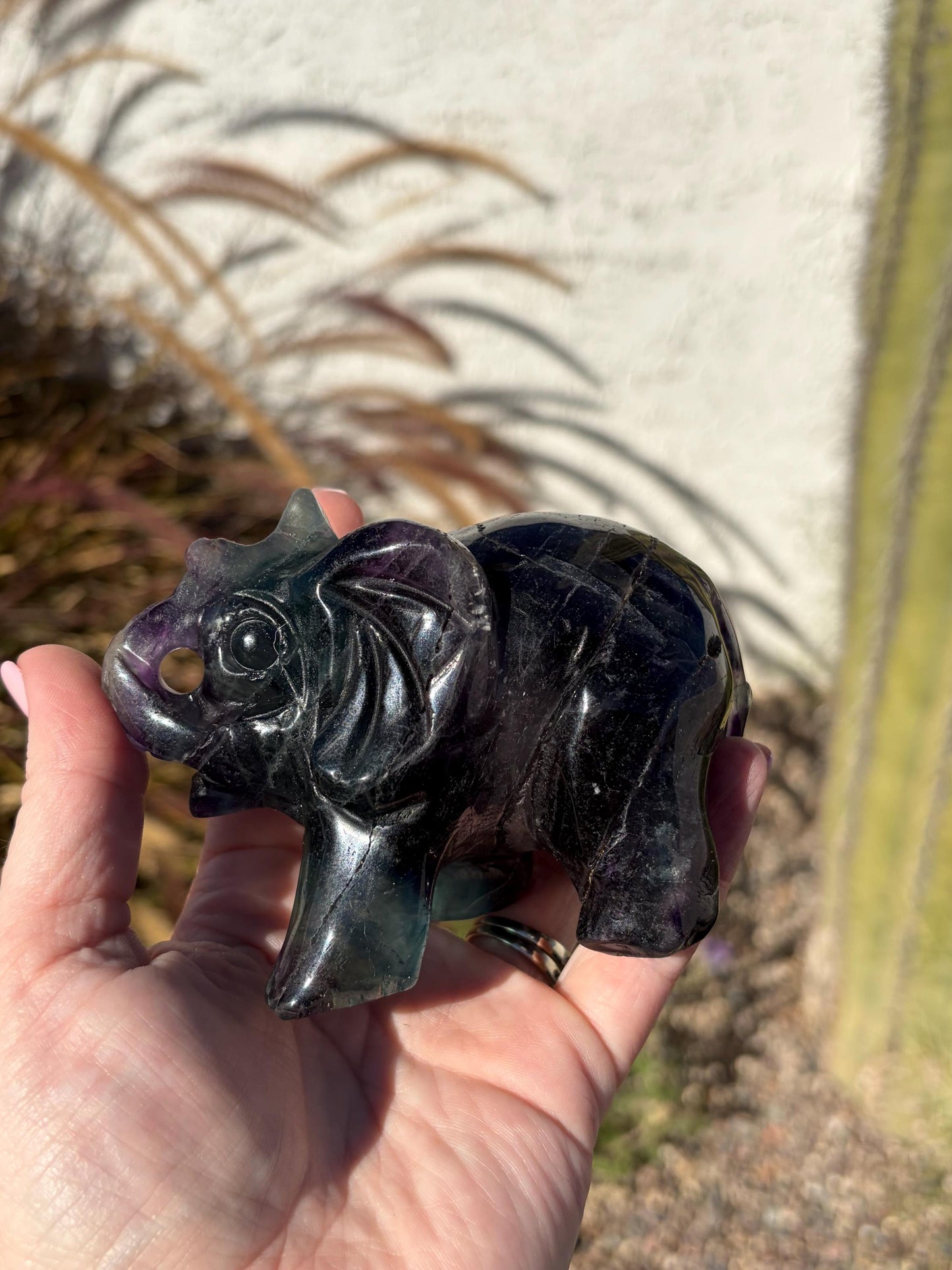 Rainbow Fluorite Elephant Carving