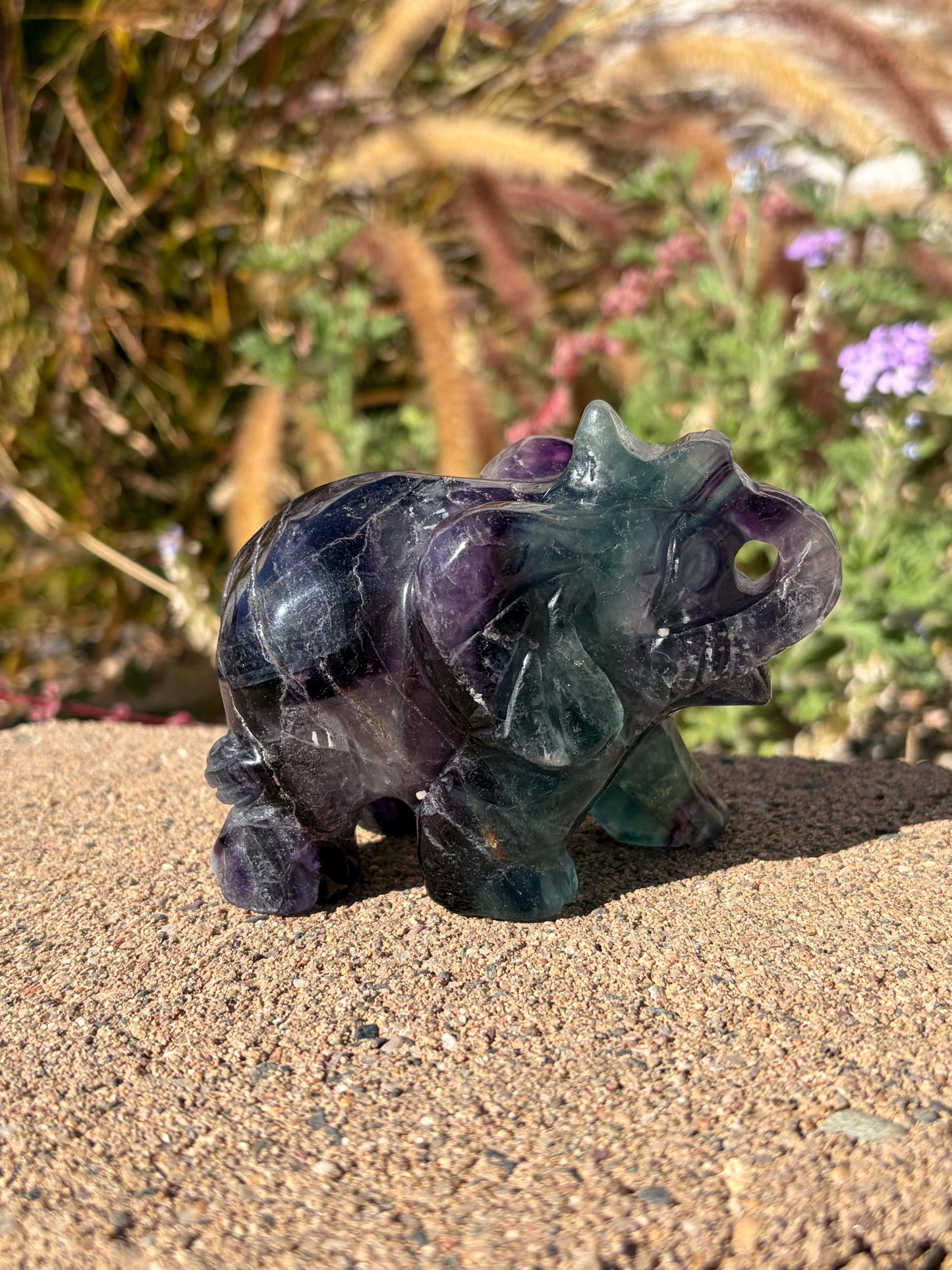 Rainbow Fluorite Elephant Carving