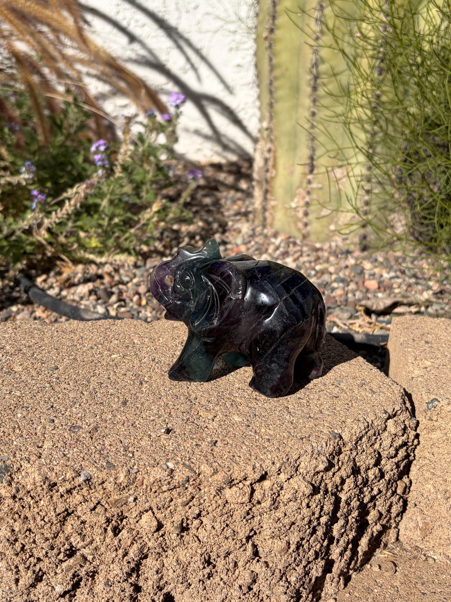 Rainbow Fluorite Elephant Carving