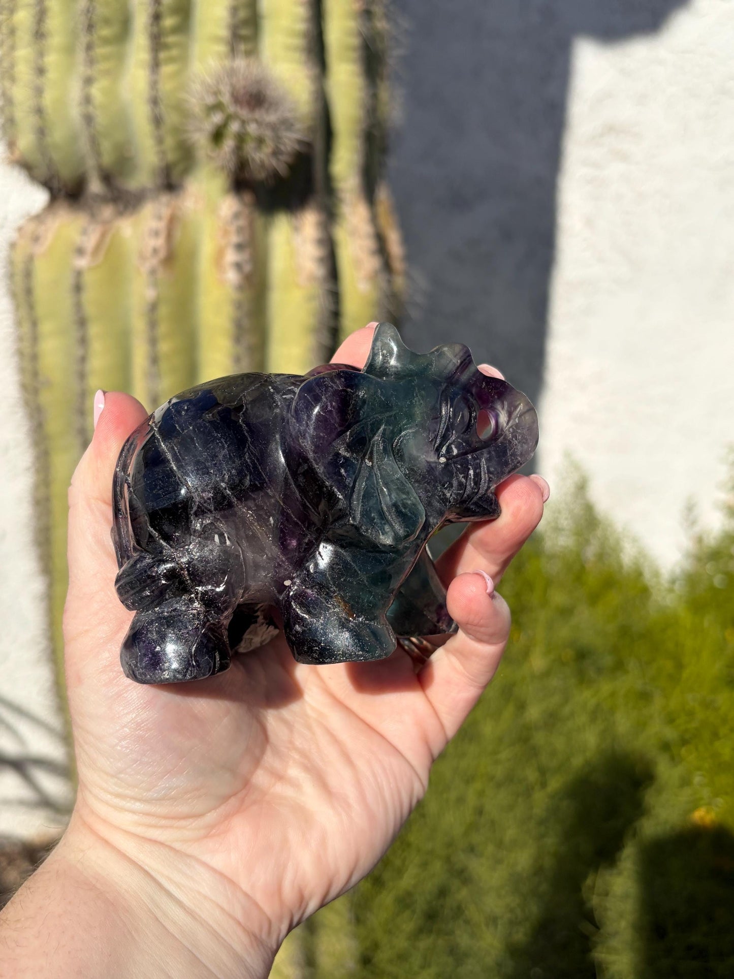 Rainbow Fluorite Elephant Carving